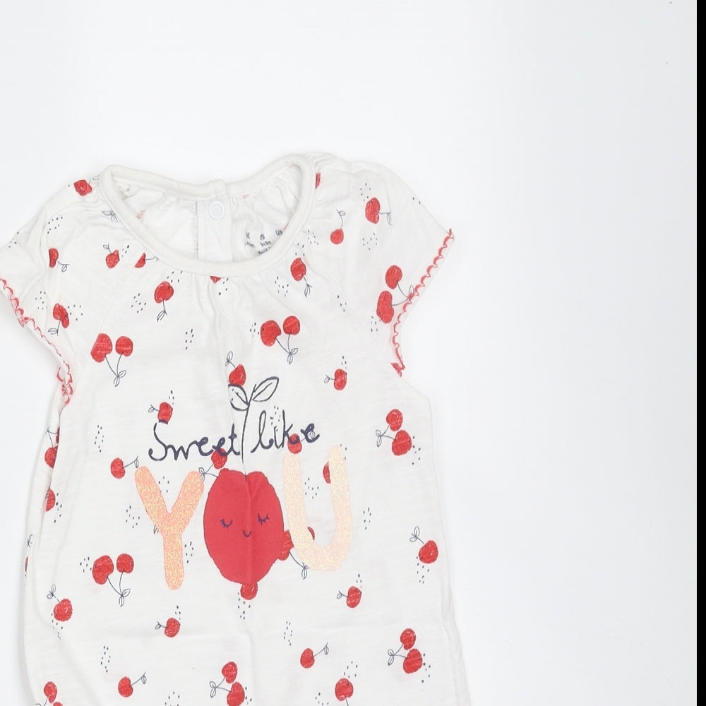 F&F Girls White  Cotton Romper One-Piece Size 9-12 Months   - Cherries