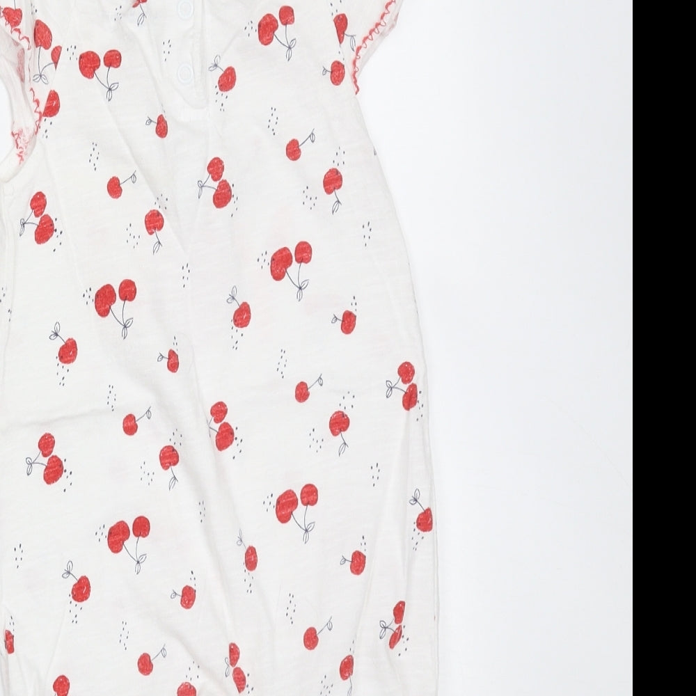 F&F Girls White  Cotton Romper One-Piece Size 9-12 Months   - Cherries