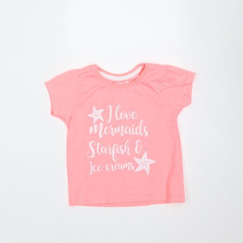 Primark Girls Pink  Polyester Basic T-Shirt Size 9-12 Months Round Neck  - mermaids