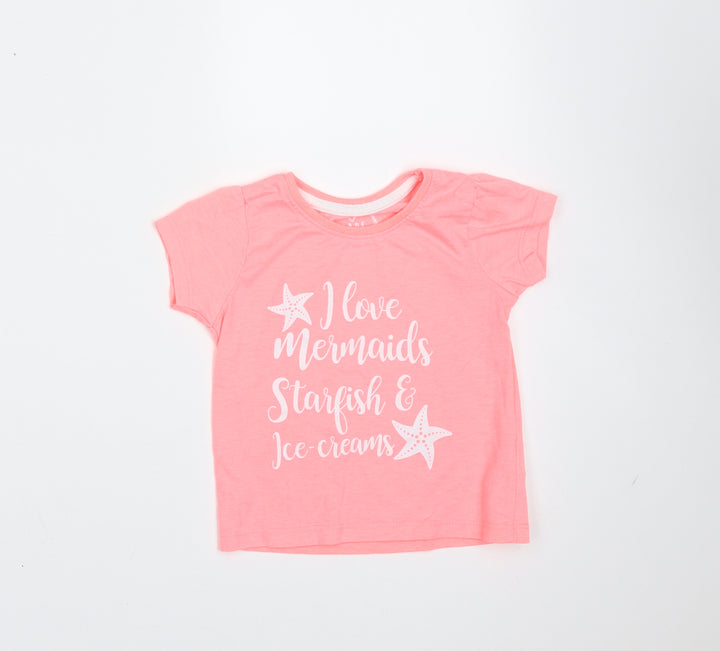 Primark Girls Pink  Polyester Basic T-Shirt Size 9-12 Months Round Neck  - mermaids