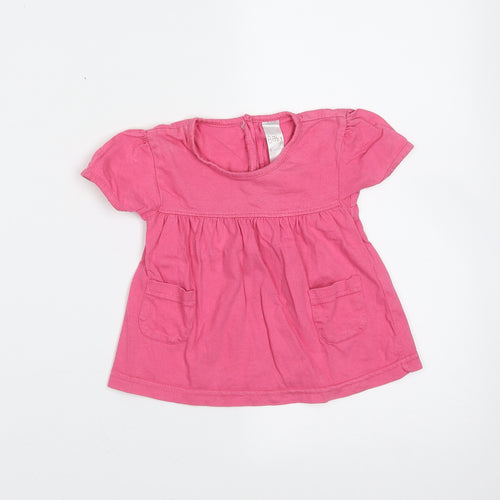 Baby Girls Pink  Cotton Basic T-Shirt Size 9-12 Months Round Neck
