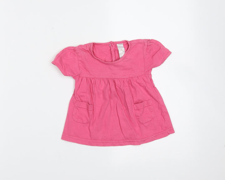 Baby Girls Pink Cotton Basic T-Shirt Size 9-12 Months Round Neck