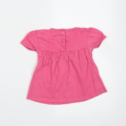 Baby Girls Pink  Cotton Basic T-Shirt Size 9-12 Months Round Neck