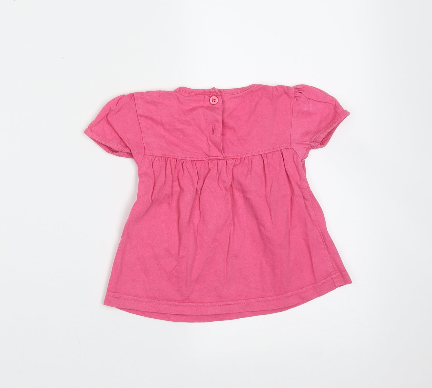 Baby Girls Pink  Cotton Basic T-Shirt Size 9-12 Months Round Neck