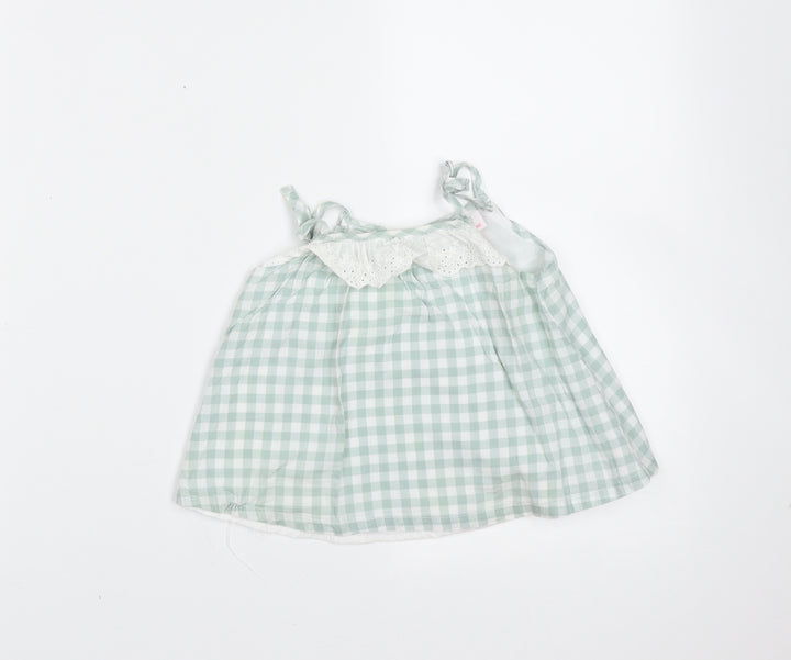 Tommy Bahama Girls Green Gingham Cotton Camisole Blouse Size 12 Months Round Neck