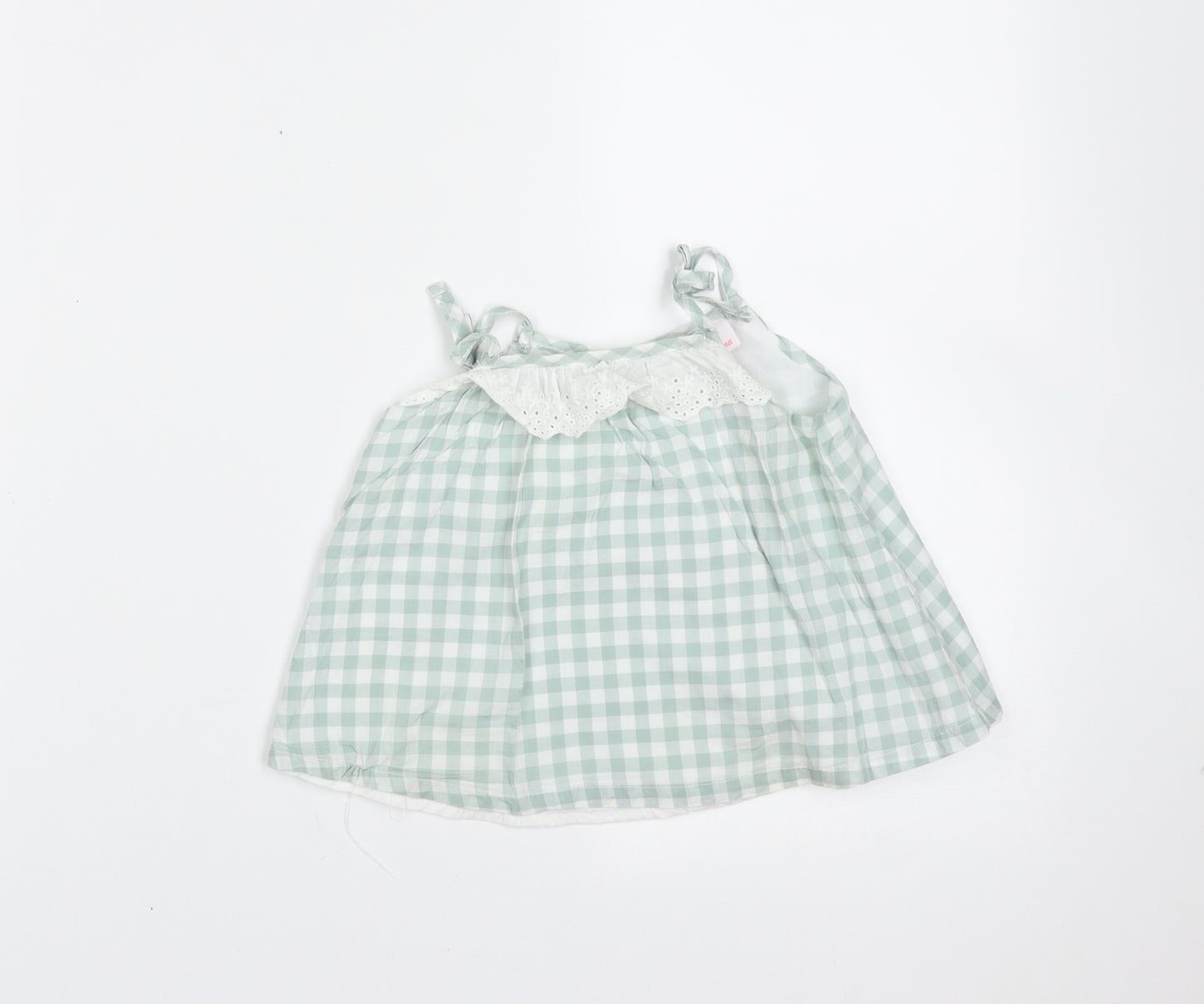 Tommy Bahama Girls Green Gingham Cotton Camisole Blouse Size 12 Months Round Neck