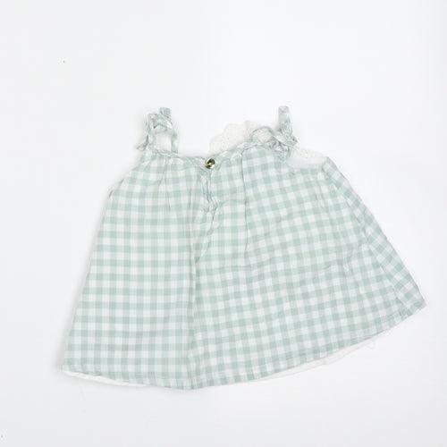 Tommy Bahama Girls Green Gingham Cotton Camisole Blouse Size 12 Months Round Neck
