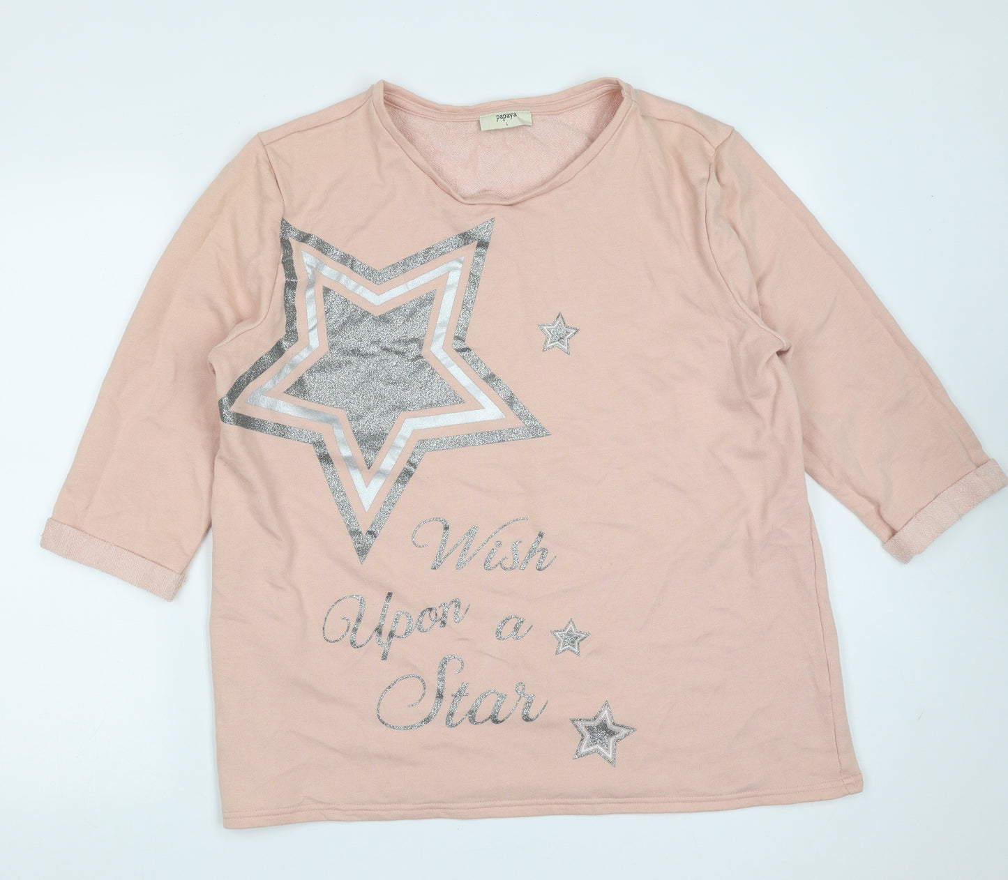 Papaya Womens Pink  Cotton Pullover Sweatshirt Size L   - star pattern