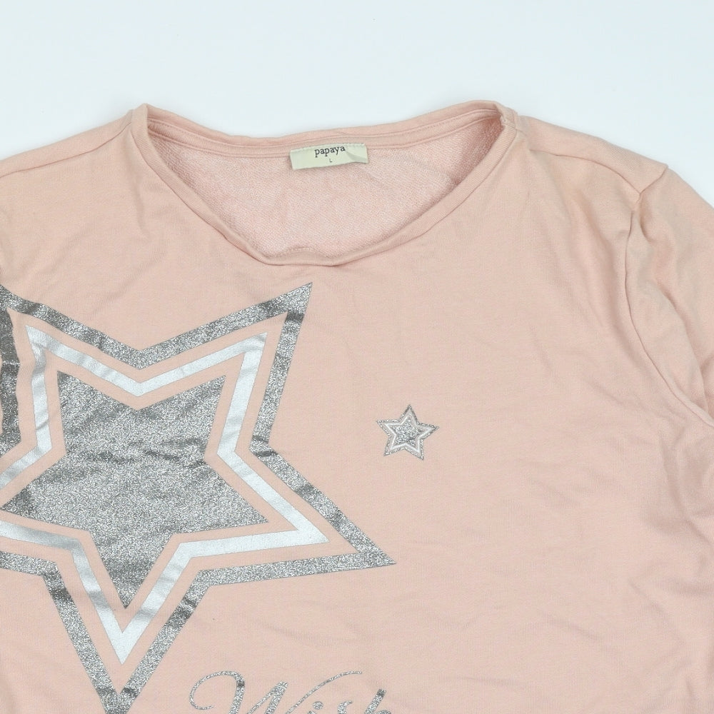Papaya Womens Pink  Cotton Pullover Sweatshirt Size L   - star pattern