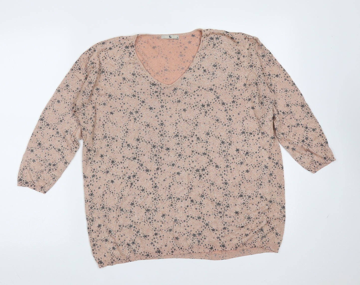 TU Womens Pink V-Neck  Viscose Pullover Jumper Size 22