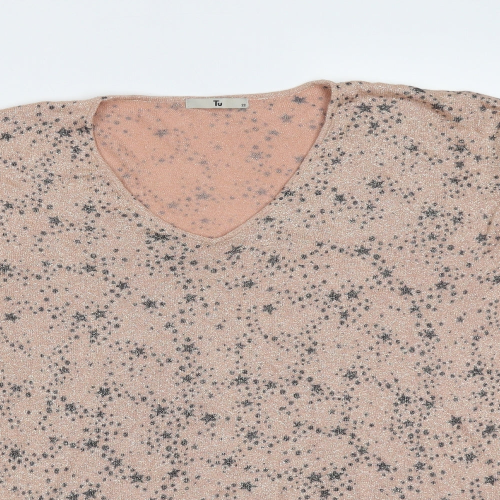 TU Womens Pink V-Neck  Viscose Pullover Jumper Size 22