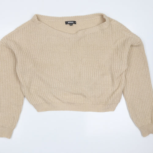 Missguided Womens Beige Round Neck  Acrylic Pullover Jumper Size M