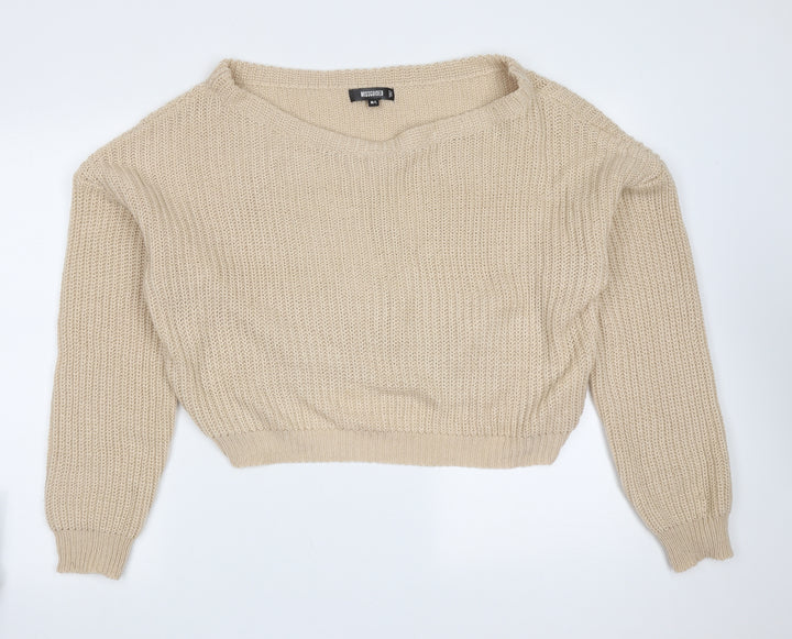 Missguided Womens Beige Round Neck  Acrylic Pullover Jumper Size M