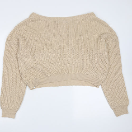 Missguided Womens Beige Round Neck  Acrylic Pullover Jumper Size M