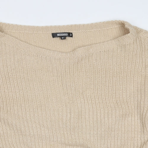 Missguided Womens Beige Round Neck  Acrylic Pullover Jumper Size M