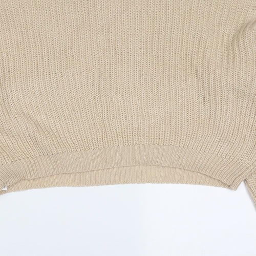 Missguided Womens Beige Round Neck  Acrylic Pullover Jumper Size M