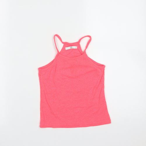 Marks and Spencer Girls Pink  Polyester Basic Tank Size 6-7 Years Round Neck