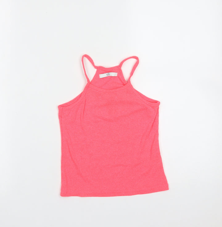 Marks and Spencer Girls Pink Polyester Basic Tank Size 6-7 Years Round Neck