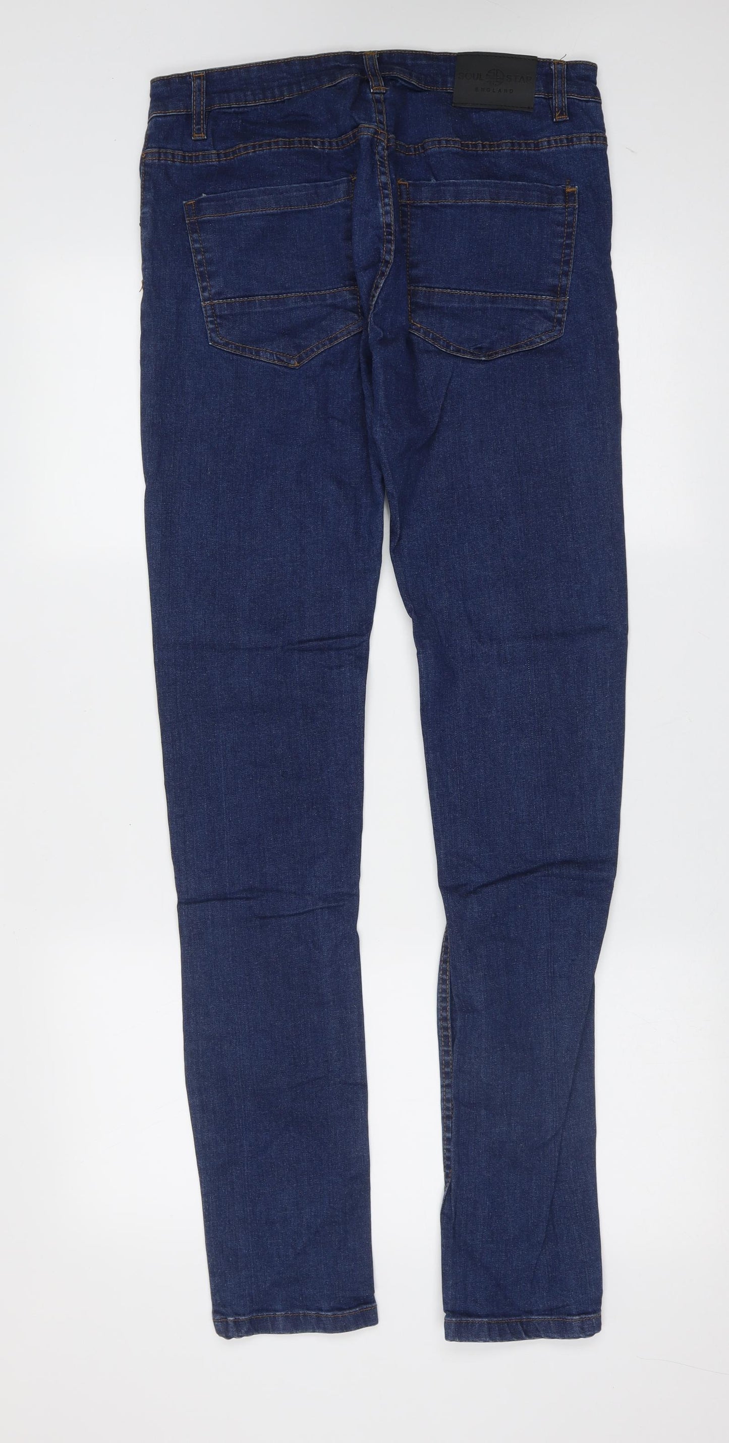 Soul Star Mens Blue  Cotton Skinny Jeans Size 32 in L35 in Extra-Slim Zip