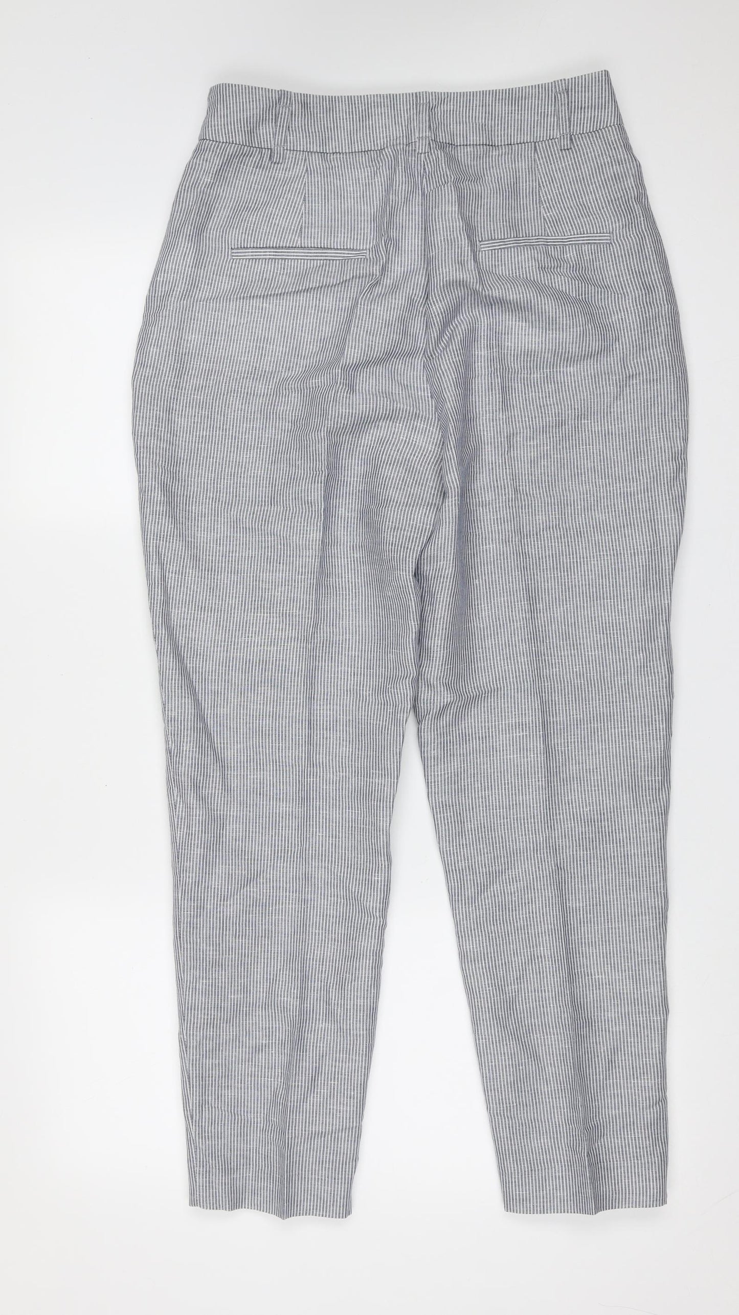 ZARA BASIC Womens Blue Striped Linen Trousers  Size M L27 in Regular Zip