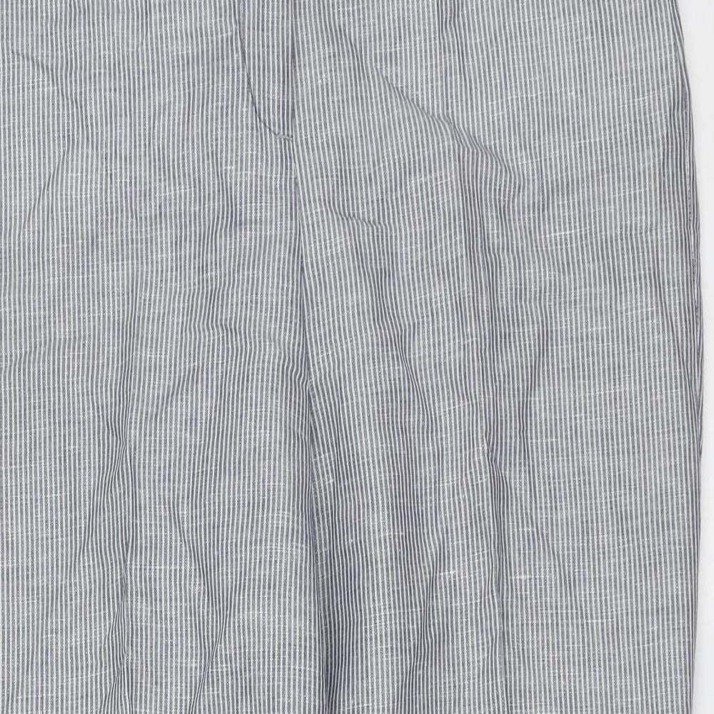 ZARA BASIC Womens Blue Striped Linen Trousers  Size M L27 in Regular Zip