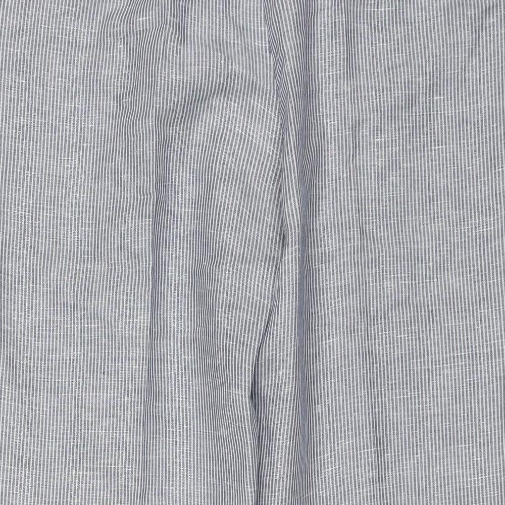ZARA BASIC Womens Blue Striped Linen Trousers  Size M L27 in Regular Zip
