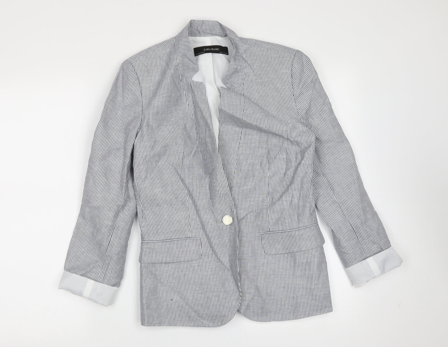 ZARA BASIC Womens Blue Striped Polyester Jacket Blazer Size S