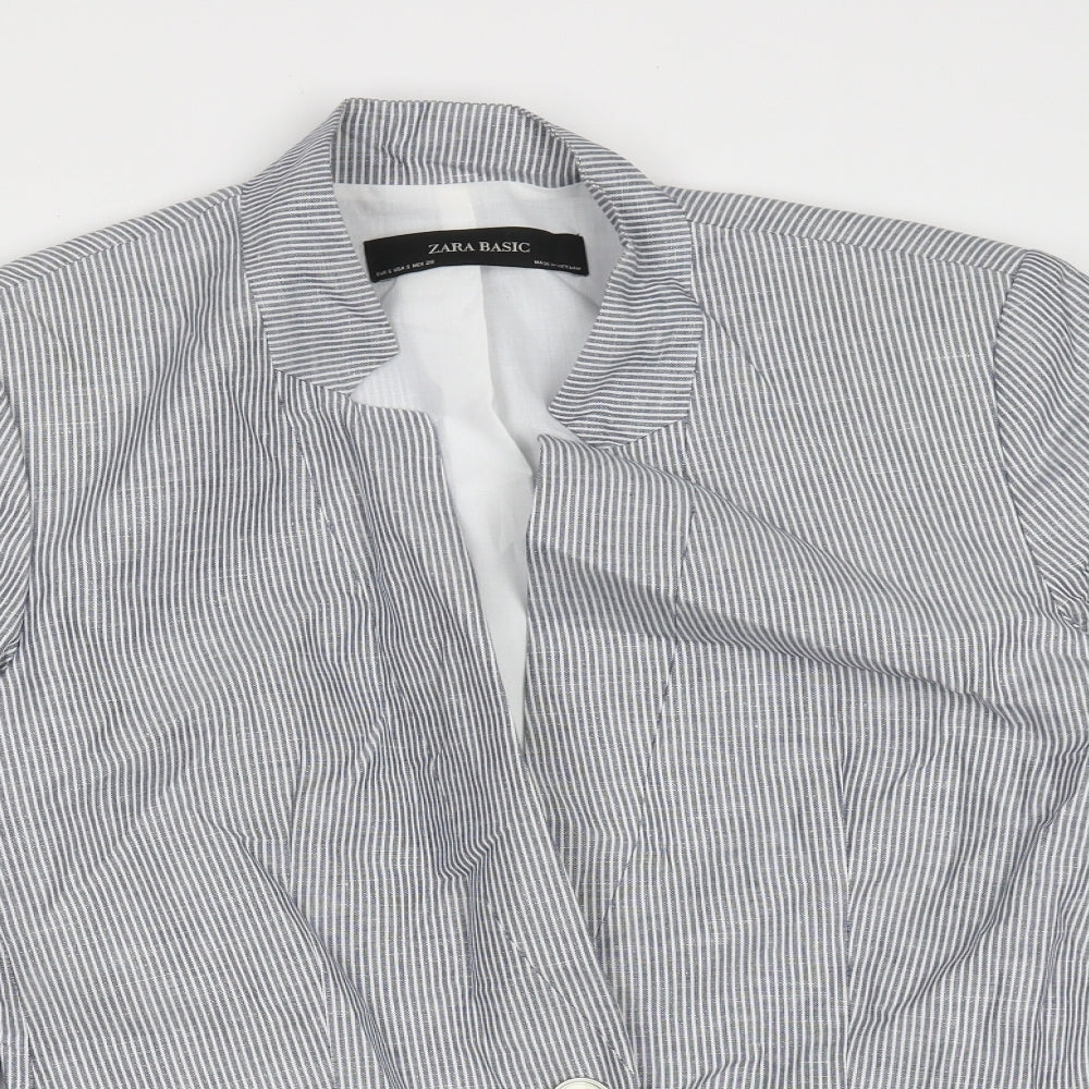 ZARA BASIC Womens Blue Striped Polyester Jacket Blazer Size S