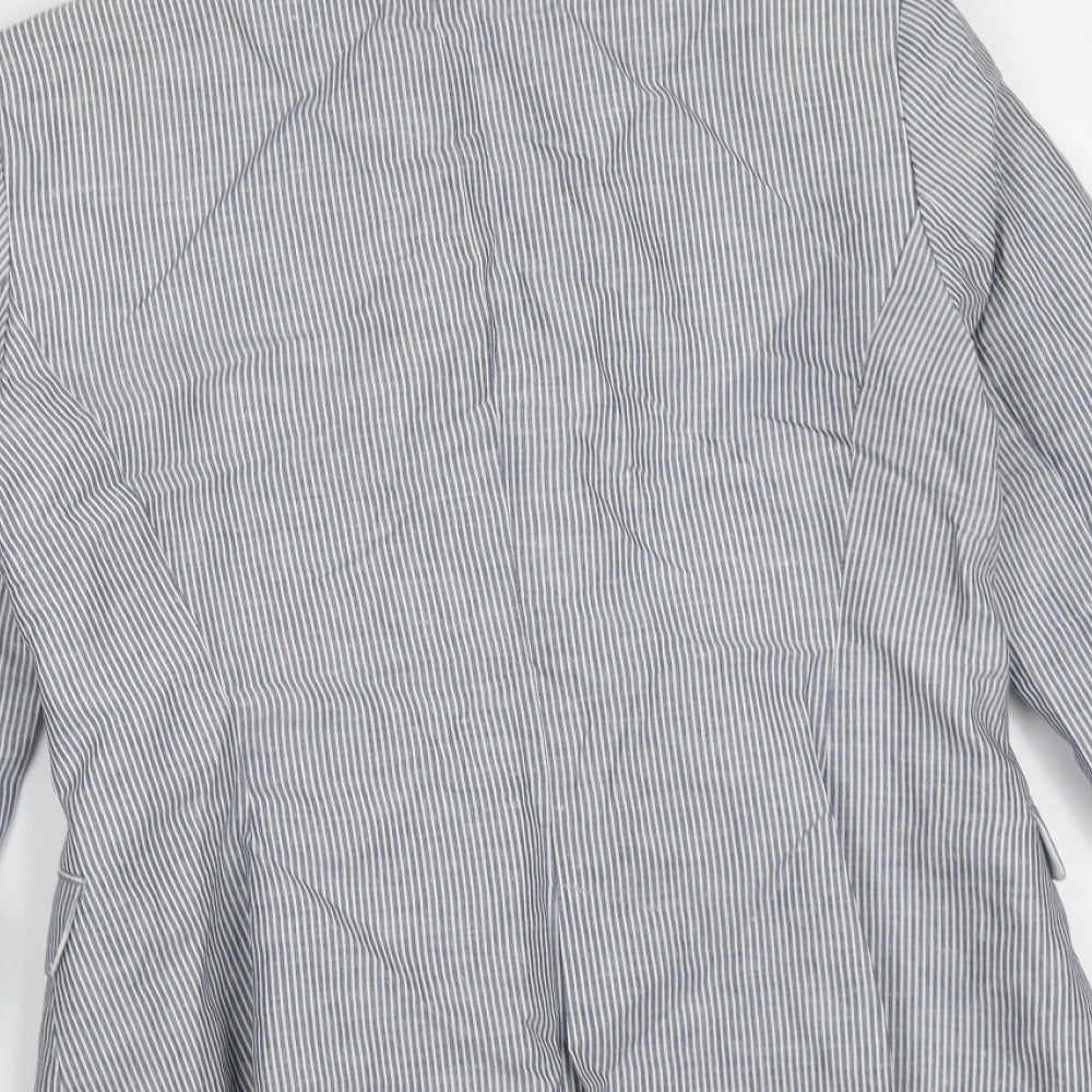 ZARA BASIC Womens Blue Striped Polyester Jacket Blazer Size S