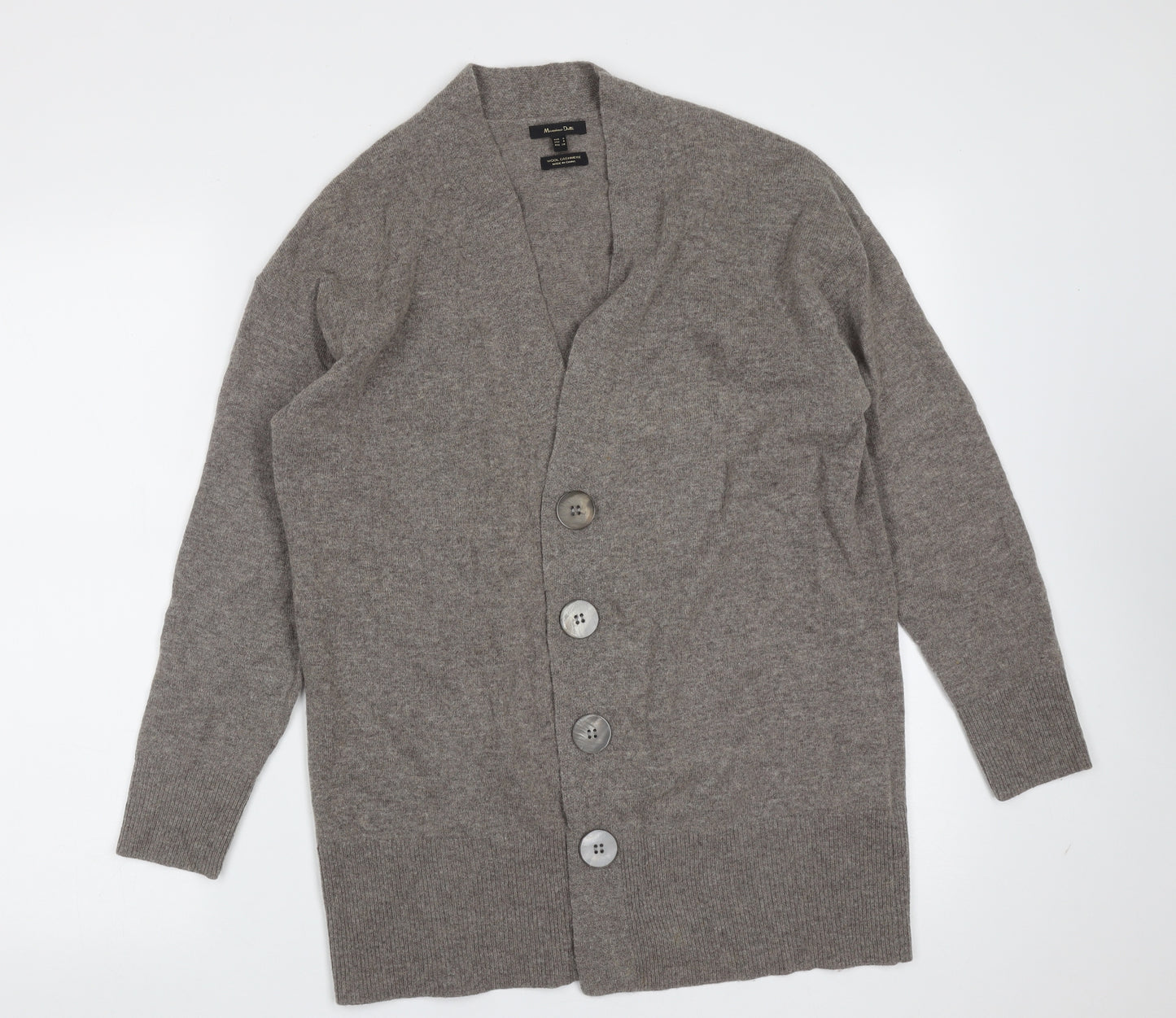 Massimo Dutti Womens Brown V-Neck  Wool Cardigan Jumper Size S
