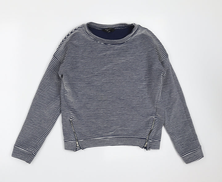 New Look Girls Blue Striped Cotton Pullover Sweatshirt Size 12-13 Years