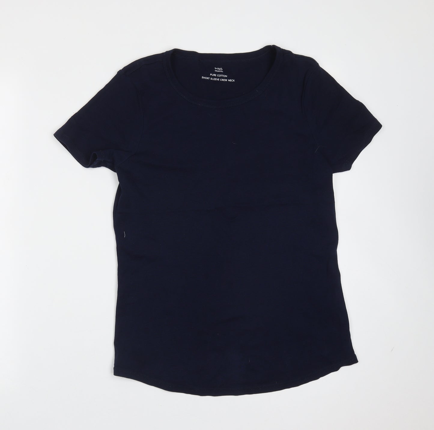 Marks and Spencer Womens Blue  Cotton Basic T-Shirt Size 14 Round Neck
