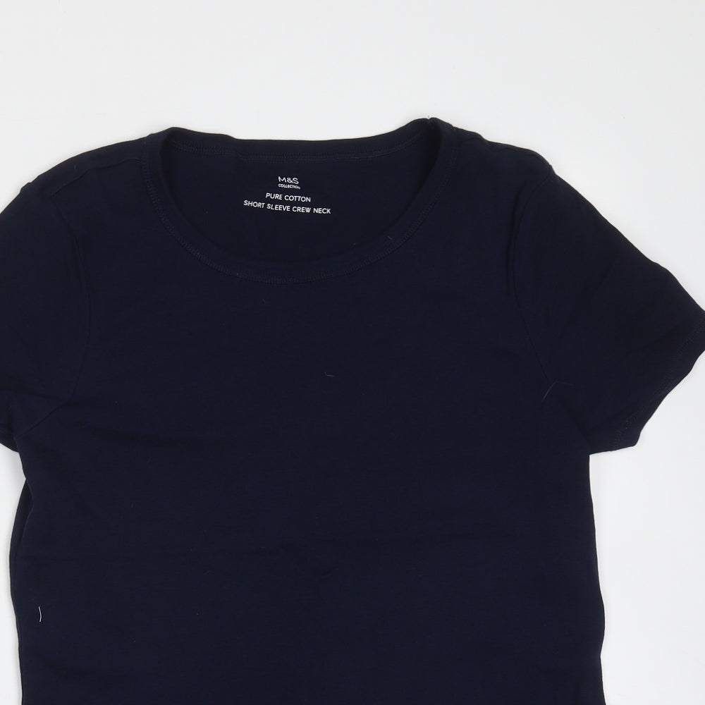 Marks and Spencer Womens Blue  Cotton Basic T-Shirt Size 14 Round Neck