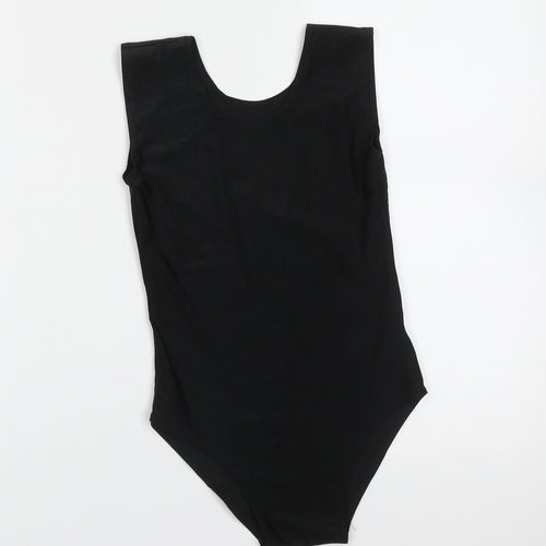 Preworn Girls Black  Nylon Leotard One-Piece Size 7-8 Years