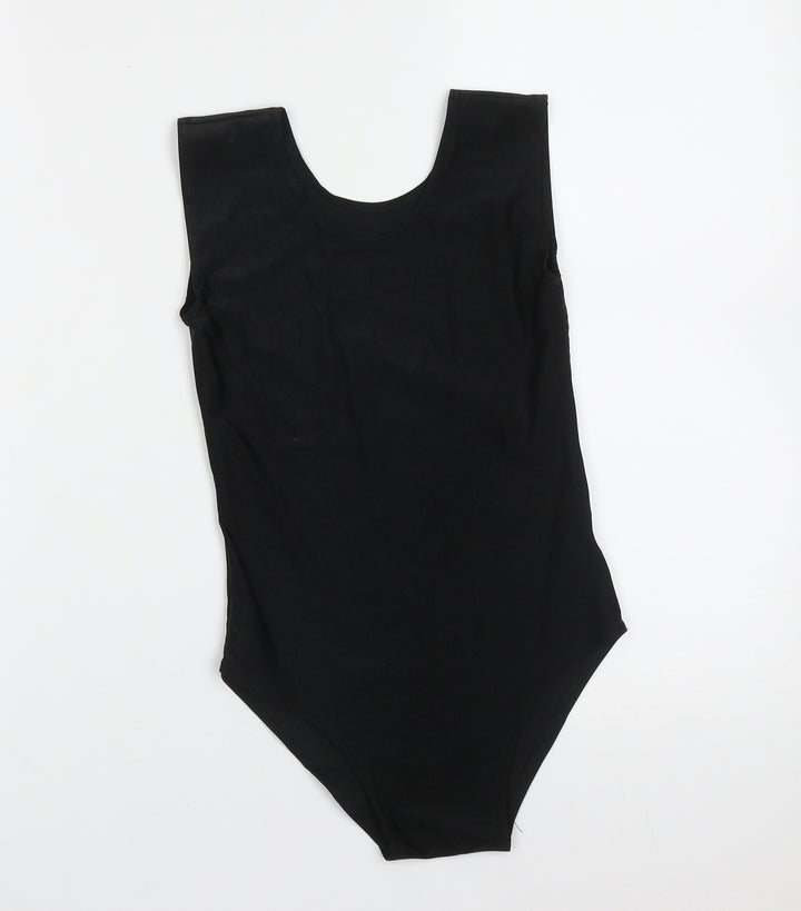 Preworn Girls Black Nylon Leotard One-Piece Size 7-8 Years