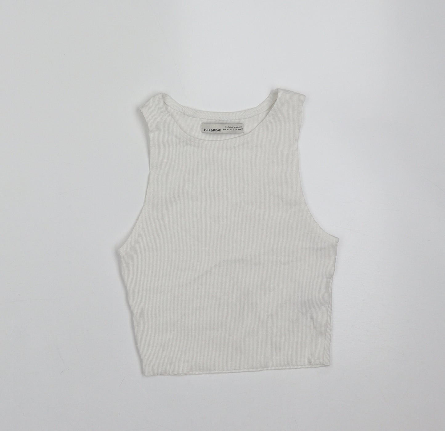 Pull&Bear Womens White  Cotton Basic Tank Size XS Round Neck