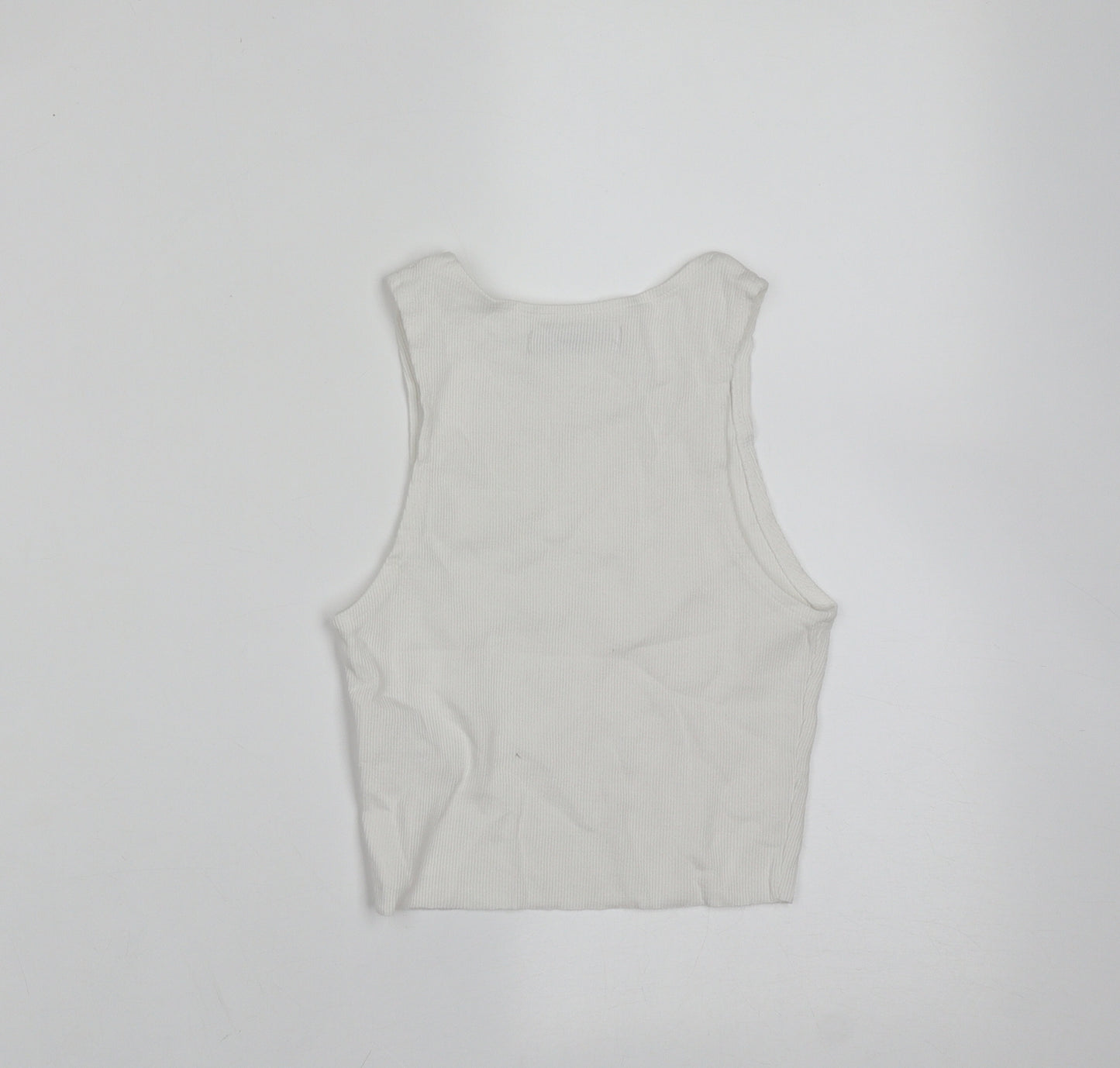Pull&Bear Womens White  Cotton Basic Tank Size XS Round Neck