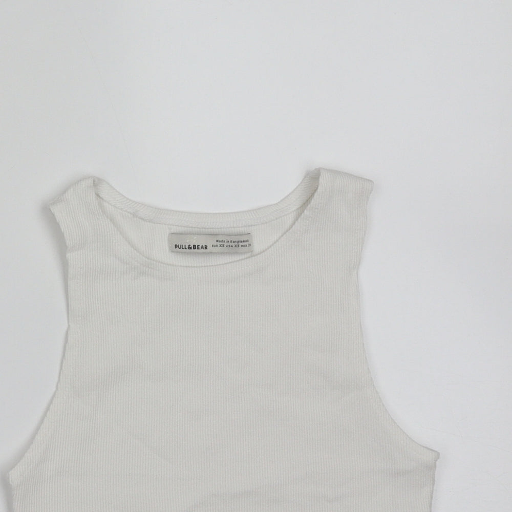Pull&Bear Womens White  Cotton Basic Tank Size XS Round Neck