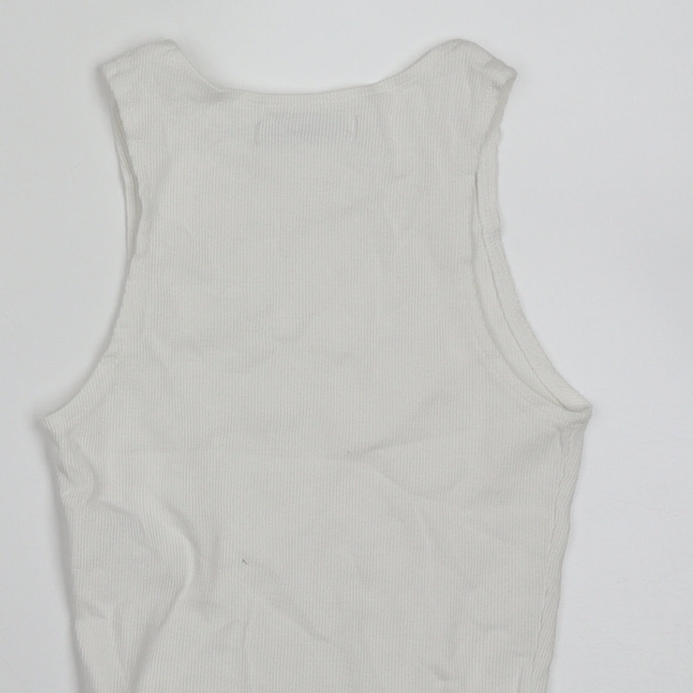 Pull&Bear Womens White  Cotton Basic Tank Size XS Round Neck