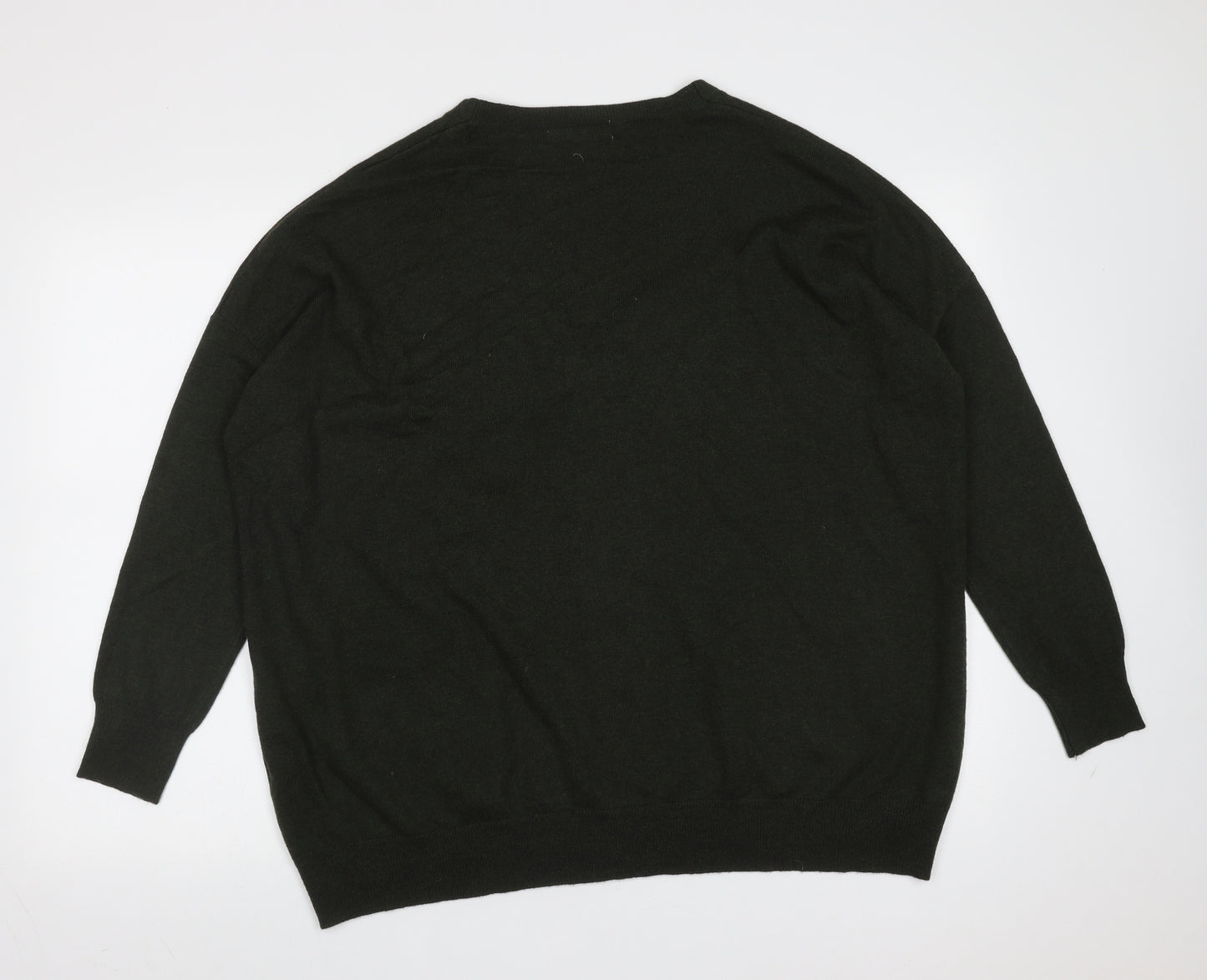 Daphnea Womens Green V-Neck  Wool Full Zip Jumper Size M