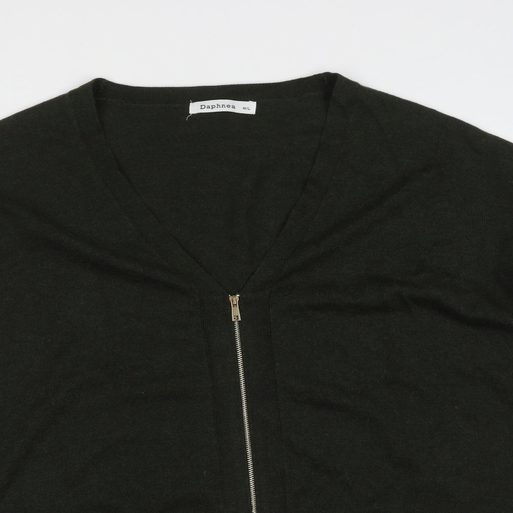 Daphnea Womens Green V-Neck  Wool Full Zip Jumper Size M