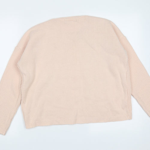 Select Womens Pink Round Neck Geometric Acrylic Pullover Jumper Size M