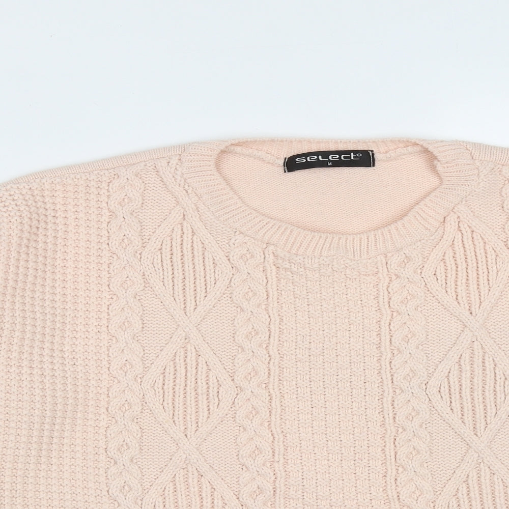 Select Womens Pink Round Neck Geometric Acrylic Pullover Jumper Size M