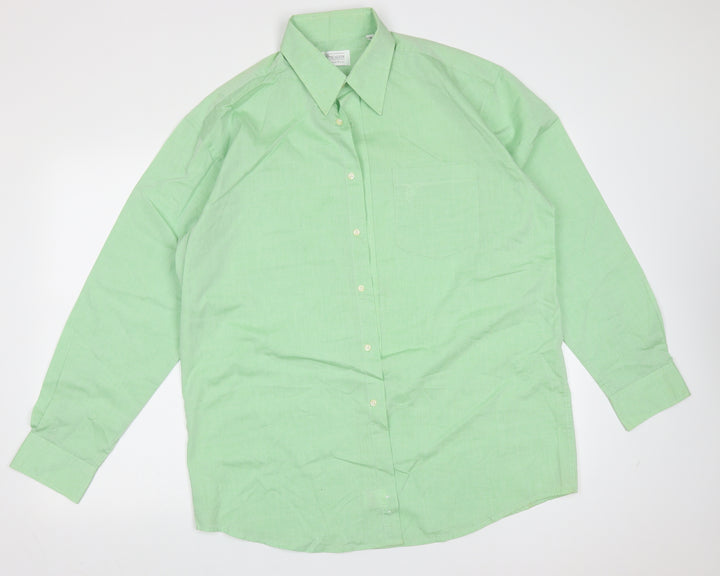 Piscador Mens Green Polyester Button-Up Size 16 Collared Button