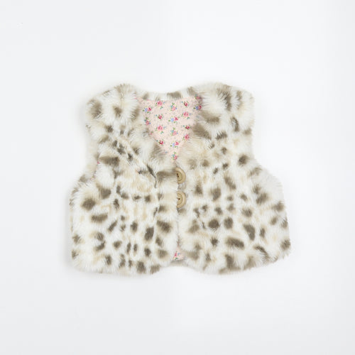 Preworn Girls Beige Animal Print  Gilet Jacket Size 3 Years