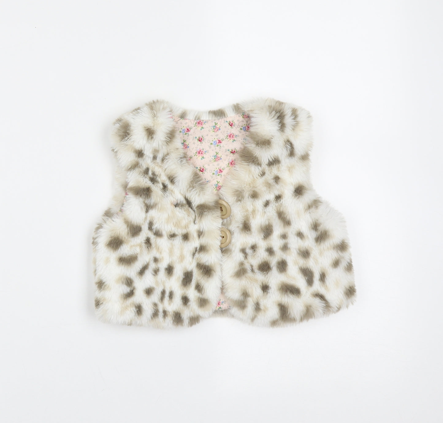 Preworn Girls Beige Animal Print  Gilet Jacket Size 3 Years