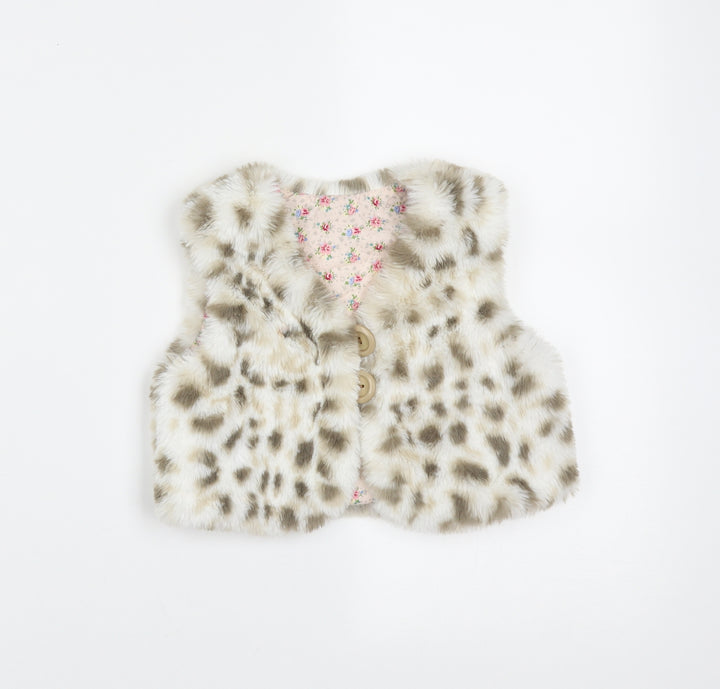 Preworn Girls Beige Animal Print  Gilet Jacket Size 3 Years