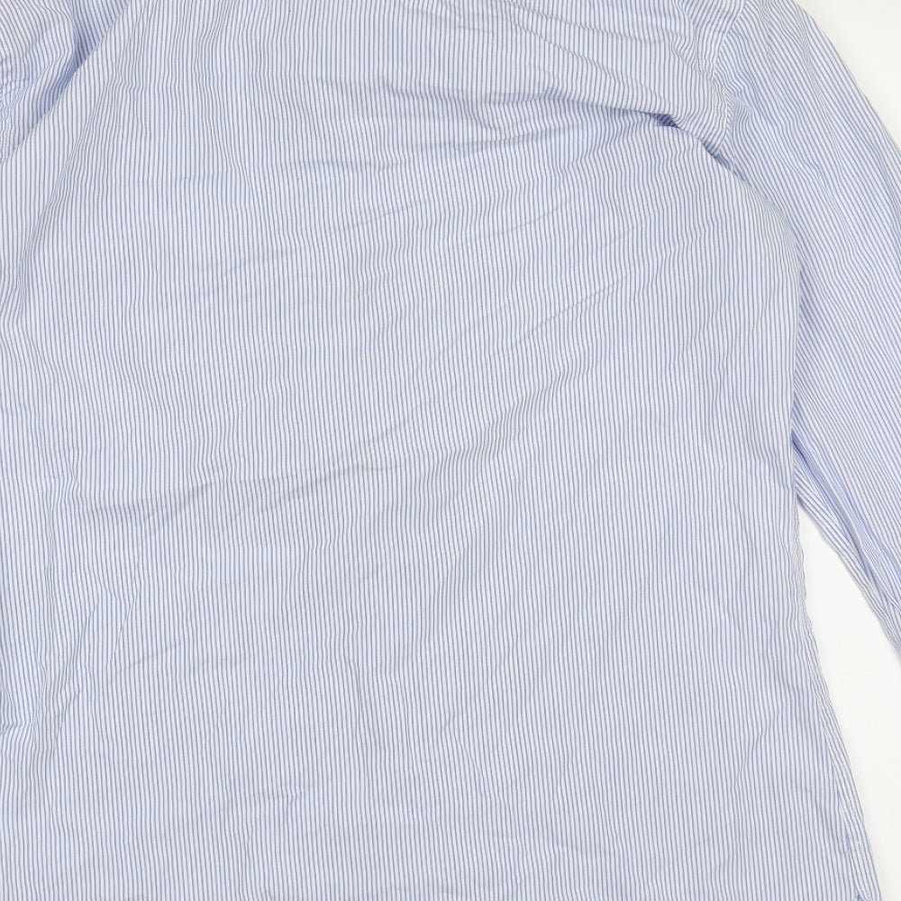 NEXT Mens Blue Striped Cotton Blend  Button-Up Size 15 Collared Button