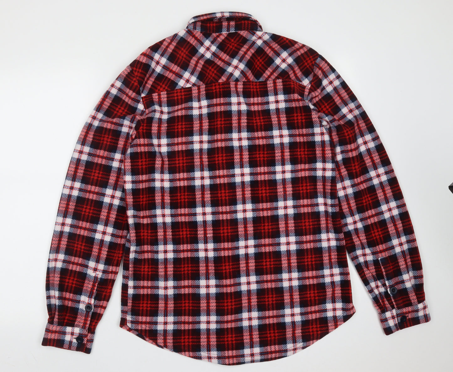 PREMIER MAN Mens Red Plaid Polyester  Button-Up Size M Collared Button