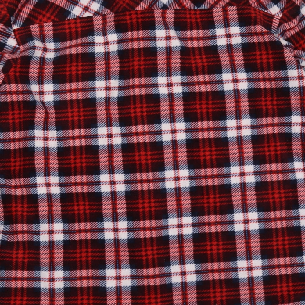 PREMIER MAN Mens Red Plaid Polyester  Button-Up Size M Collared Button